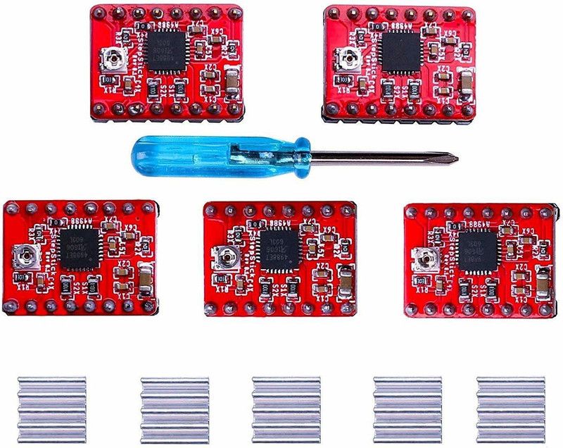 REES52 Stepstick Stepper Motor Driver Module A4988 + Heat Sink for 3D Printer Reprap, CNC Machine or Robotics(Pack of 5 Micro Controller Board Electronic Hobby Kit