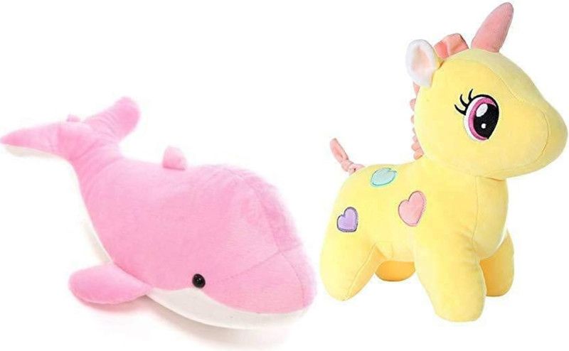 DTSM Collection Soft Toy Combo Fish - 30 cm And Unicorn - 25 cm  (Pink, Yellow)