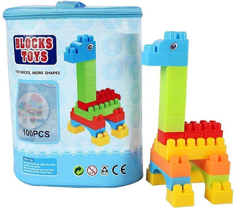 GREEN WAY Building Blocks for Kids with Wheel, 92 Pcs Blue Poach Bag Packing, Best Gift Toy, Block Game for Kids,Boys,Children Multicolor (92 Pieces Including Wheels)  (Multicolor)