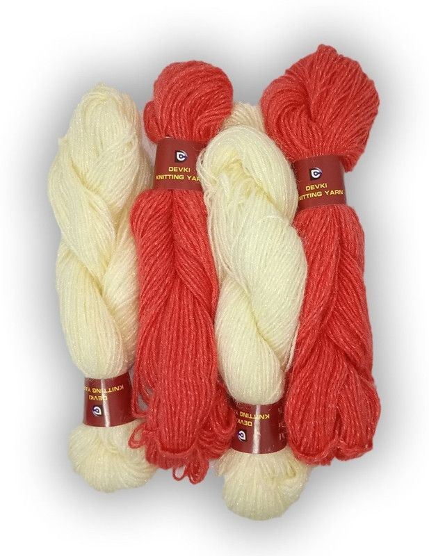 devki knitting yarn CHAMCHAM SHINY KNITTING YARN ( yarn weight-200gm) FLORAL CREAM AND CANDY APPLE COLOR MIX