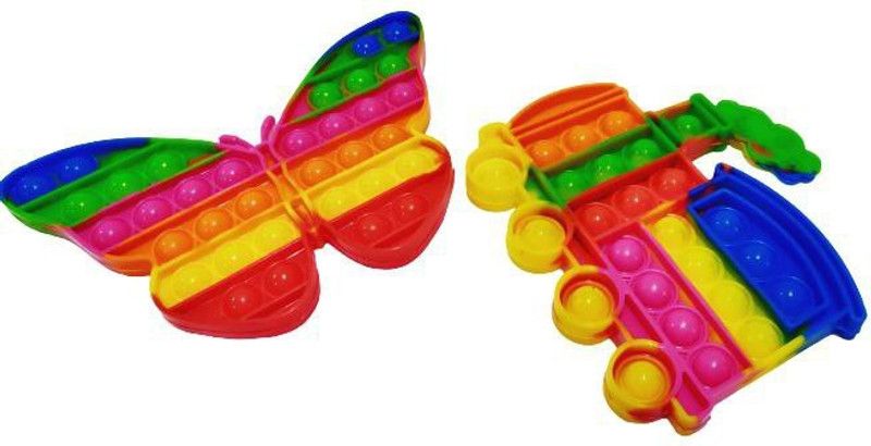 JENYA DECORE HIGH QAULITY BUTTERFLY 7' & TRAIN SHAPE POPIT FIDGET TOY NON TOXIC MADE IN INDIA  (Multicolor)