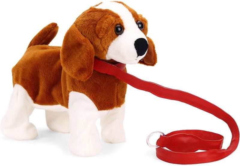 My Baby Excel Brown and White Walking Dog Plush - 27 cm  (Multicolor)