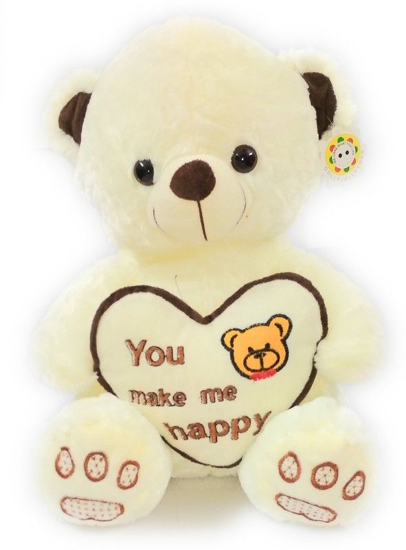 ClueSteps Teddy Bear with Big Heart feel you Happy - 35.56 cm  (Cream, Multicolor)
