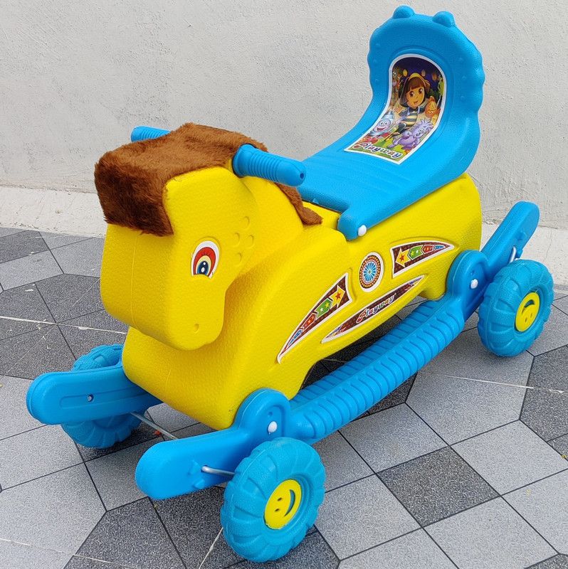 oh baby PLASTIC MANGOLI HORSE WITH ROCKING FUNCTION AND RUNNING RIDE ON Rideons & Wagons Non Battery Operated Ride On  (Blue, White)