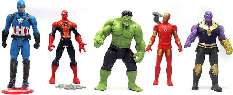 SR Toys Avengers Endgame Action Figure of 5 Super Heroes Captain America , Iron man , Spiderman , Hulk and Thanos Action Figure (Multicolor)  (Multicolor)