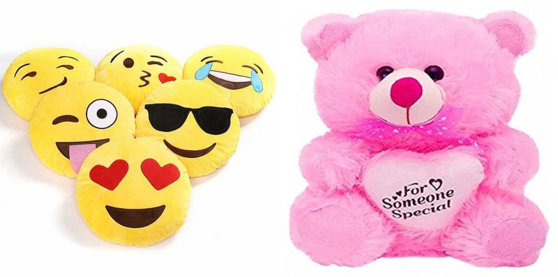 Agnolia Perfect Gift basket Soft Toy for kids/Birthday Gift/Boy/Girl combo of Pink Someone Special 30cm with 5 Smiley - 30 cm  (Multicolor)