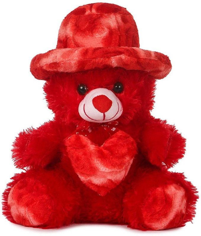 RDA Collection red teddy bear with cap valentine teddy bear soft toys spacial for girlfriend boyfridnd kids birthday 30 cm - 30 cm  (Red)
