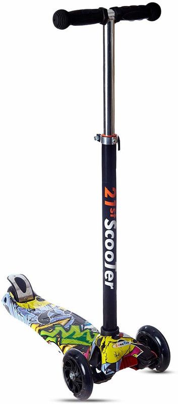 Nirmal Sales Graffiti Scotty for Kids with Colorful Pattern & Back Push Break | 3 Step Adjustable| Movable Wheels | Weight Capacity Upto 60 Kg | LED Light | Recommended for 3-10 Year Kids (Multicolor)  (Multicolor)