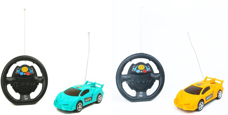 PlayKith Steering Remote Control Car Toy for Kids Combo of 2  (Blue, Yellow)