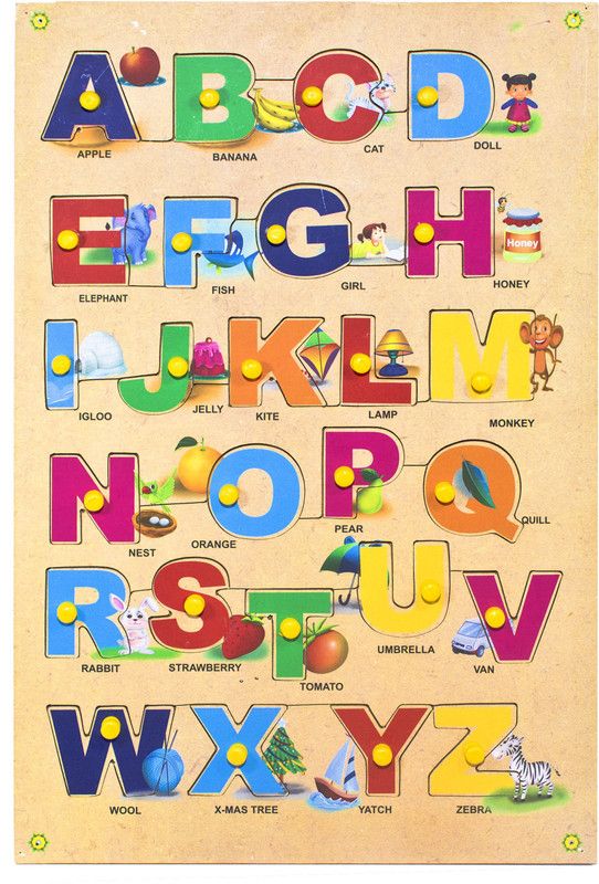 Toyvala Wooden Alphabet Puzzle with knobs (Capital letters) Board Game Educational Board Games Board Game