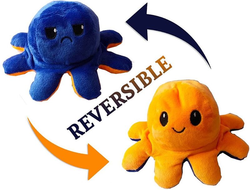 Touchy Reversible Octopus Mini Plush - Stuffed Animal Toy | Show your mood without saying a word - 11 cm  (Blue)