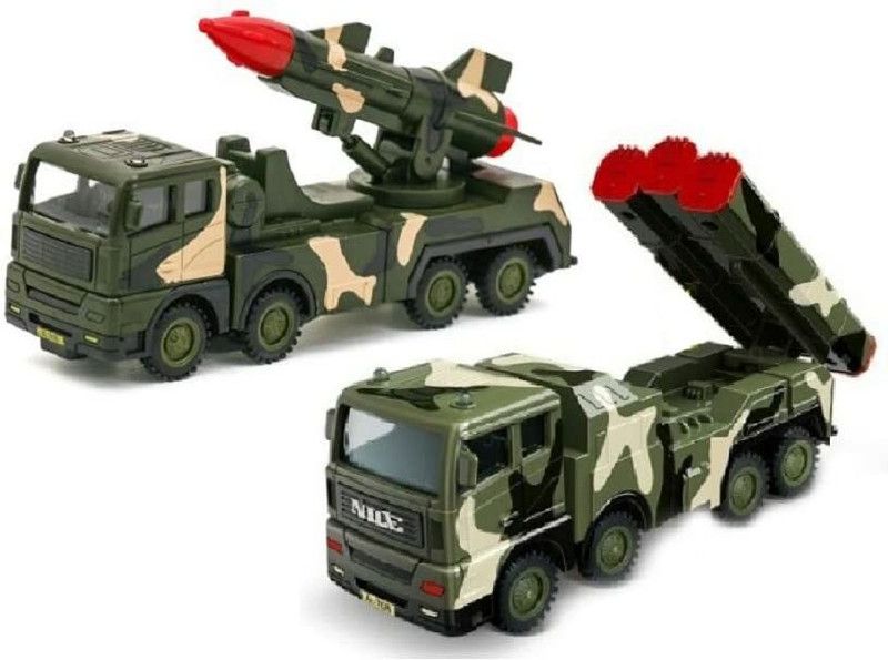 SR Toys 1:55Friction Power Metal Amry Truck Military Truck Rocket Launcher Messile Truck  (Multicolor, Pack of: 2)