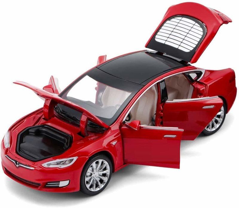 Galactic 1: 32 Die-Cast Metal Tesla Pull Back Function Car Toy with 6 openable Doors, Front & Tail Light & Musical Sound Best Gift Choice for Your Child (4 Design Available 1 Design Sending)  (Multicolor, Pack of: 1)
