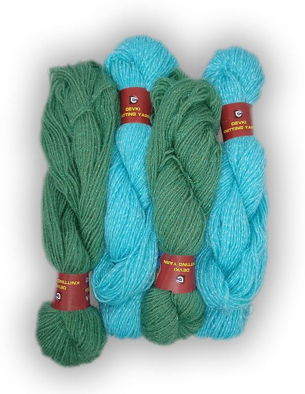 devki knitting yarn CHAMCHAM SHINY KNITTING YARN ( yarn weight-200gm) ARCTIC BLUE AND FERN GREEN MIX