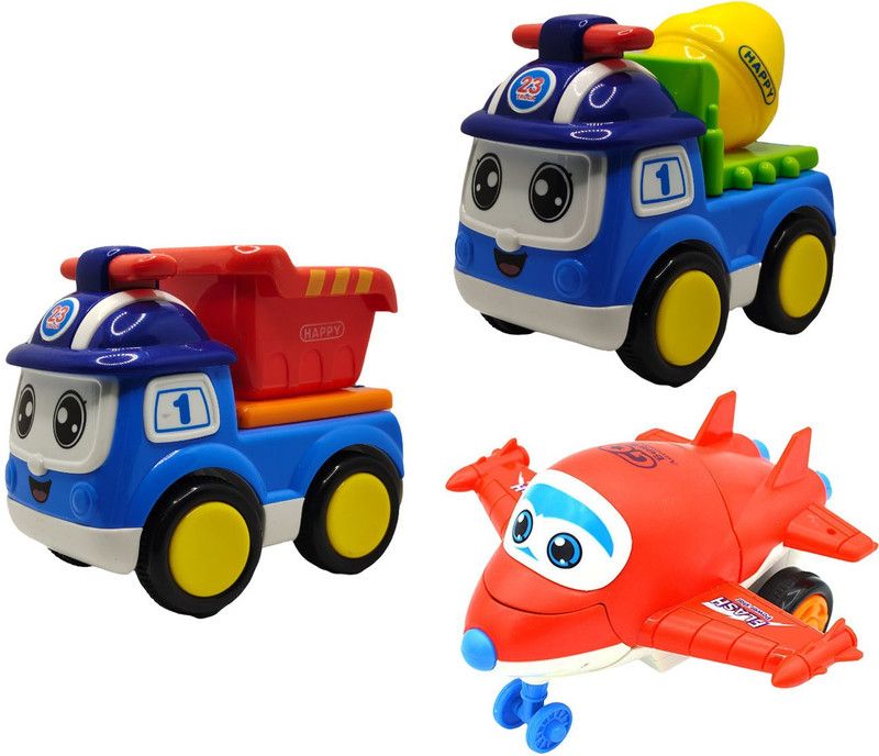 Vaniha Unbreakable Four-Wheel Drive Friction Powered Diecast Toy Set-H34  (Multicolor, Pack of: 3)