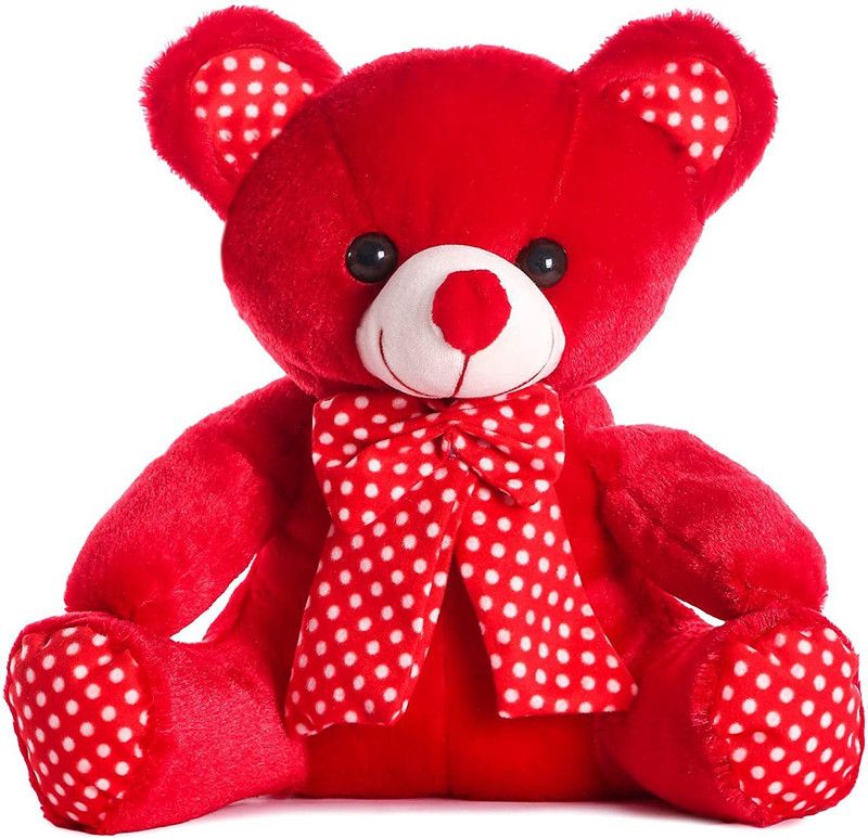 Frantic Premium Quality Teddy Bear Soft Plush Fabric (Red Printed, 32 Cm) - 32 cm  (Red)
