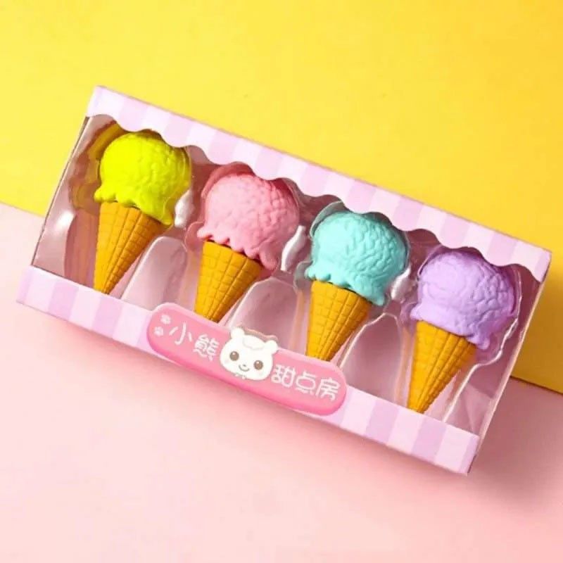 TOYVISION 4 pcs cute cartoon ice cream Eraser Rubber Student Pencil Stationery Kids Gifts  (Multicolor)