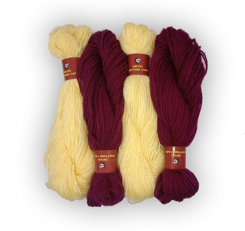 devki knitting yarn PACK OF 200 gm YARN . DARK CREAM AND JAM COLOR