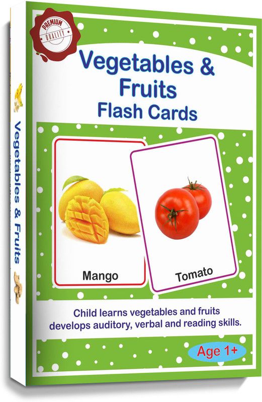 Meraki Babies LArge Size Flash cards for Kids_Vegetables & Fruits_30 cards  (Green)