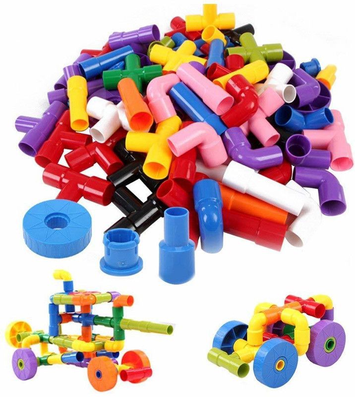 RUTV Impex Multi Coloured Educational Play and Learn Plastic Building Block Set Pipes Puzzle Set - Blocks for Kids ( 56+ Pieces ) - Blocks Toys and Games for Kids, Made in India  (Multicolor)