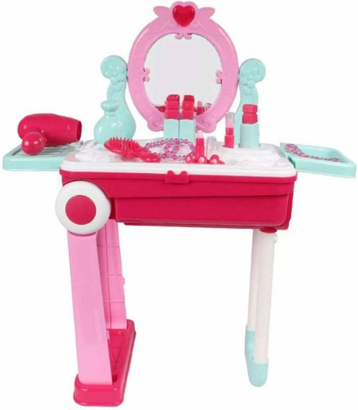 TinyTales Makeup Beauty Set Toy Mirror Durable Dressing 2 in 1 Little Luggage with Music Sound and Light Toys for Kids