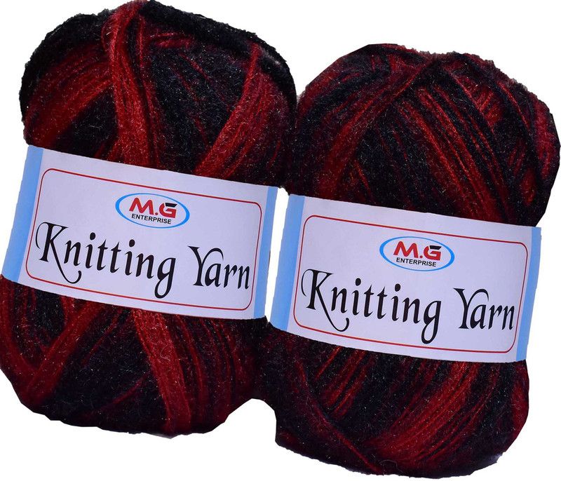 M.G Enterprise Knitting Wool Yarn, Soft Fancy Feather Wool Black Red 400 gm- Art-HDJ