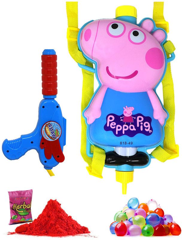 zest 4 toyz Holi Water Gun with High Pressure Holi Pichkari with Back Holding Tank,Get 100 Water Balloons & 1 Packet Gulal Free - Cartoon Design Tank Water Gun  (Multicolor)