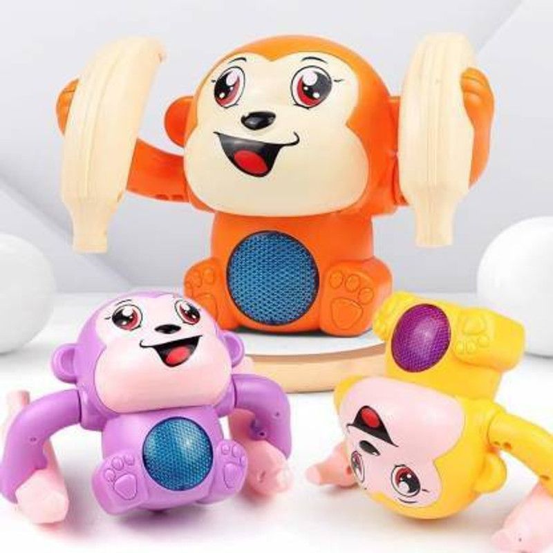 CRINGO TEX Dancing and Spinning Rolling Doll Tumble Monkey Toy Voice Control Banana Monkey with Musical Toy with Light and Sound Effects and Sensor Multi Colors (Monkey) (Multicolor)  (Multicolor)