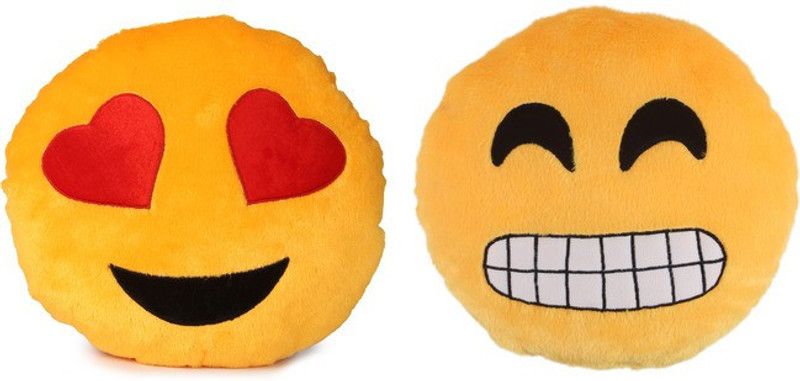 Deals India Deals India Yellow Heart Eyes Smiley and Grinning Face With Smiling Eyes Smiley Cushion - 35 cm(smiley1&G)(Set of 2) - 35 cm  (Multicolor)