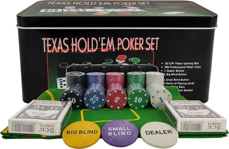 NHR Poker Chip Set with Case, 200 Pcs Casino Poker Chips with 36"X 24" 1 Dealer Button| 1Big Blind Button|1 Small Blind Button and 2 Decks Poker Cards (Set of 200 chips)  (Multicolor)
