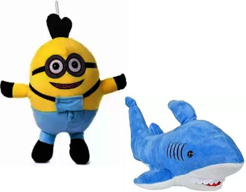 KPN Combo pack of Minion and Blue shark - 30 cm  (Multicolor)