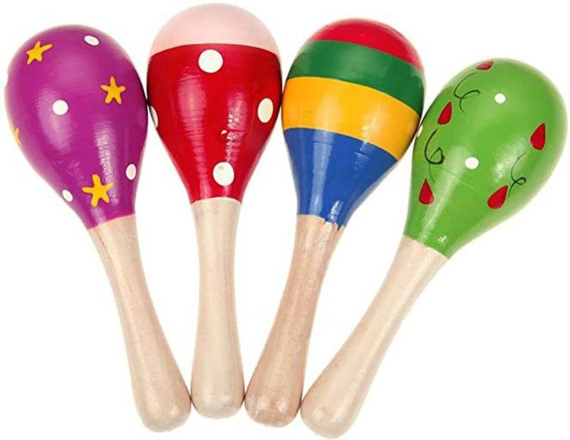 Crafts Export Wooden Ball Rattle Toy Colorful Sand Hammer Pack of 4  (Multicolor)