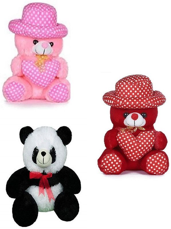 kashish trading company soft pink dot, red dot with panda ribbon for gift (25-30cm) - 30 cm  (Multicolor)