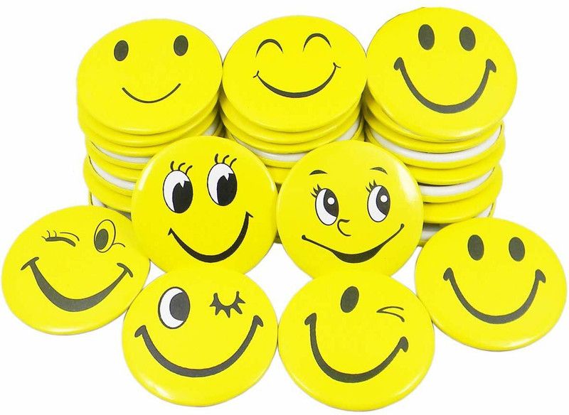 D'Mega Mart Smiley Face Expressions 15 Button Pins Badge  (Yellow)