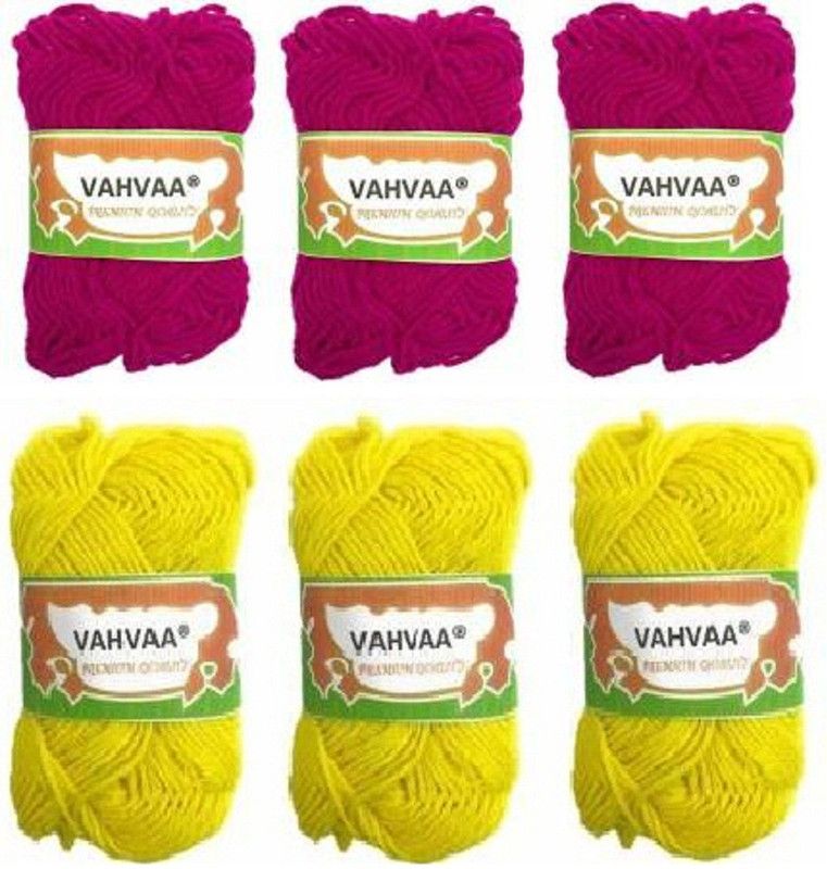 vahvaa Wool Hand Knitting Ball 6, Needle Knitting, Art & Craft Yarn Dark Pink And Yellow