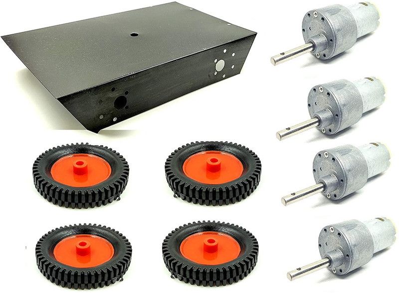INVENTO 4Wheel CarMetal Chassis 260x130x45mm+200RPM 10 Kg-cmTorque DCMotor+75x13 mmWheel Automotive Electronic Hobby Kit