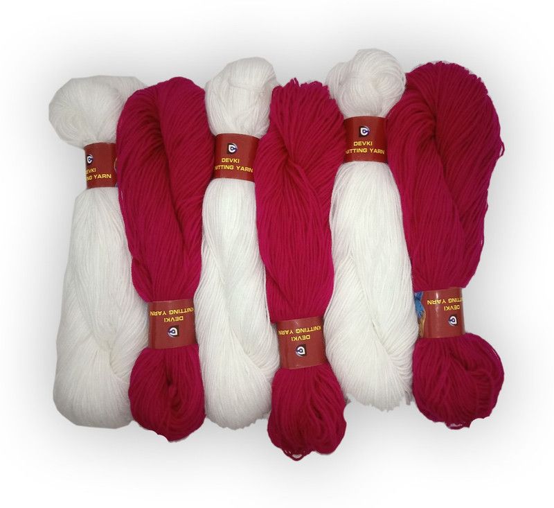 devki knitting yarn 100% ACRYLIC YARN. WHITE AND HOT PINK COLOR (400 gm )