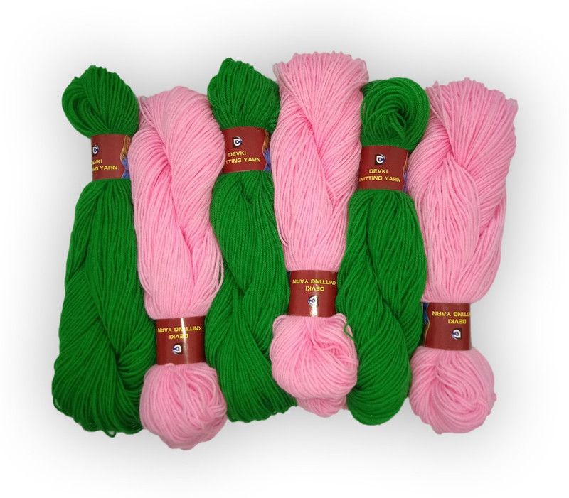 devki knitting yarn 100% ACRYLIC YARN. BABY PINK AND GREEN COLOR (400 gm )