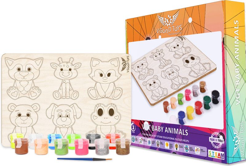 V Good Toys VGT 6 Piece Jigsaw Puzzle, Baby Animals Jigsaw Puzzle with Paint Color and Brush  (Multicolor)