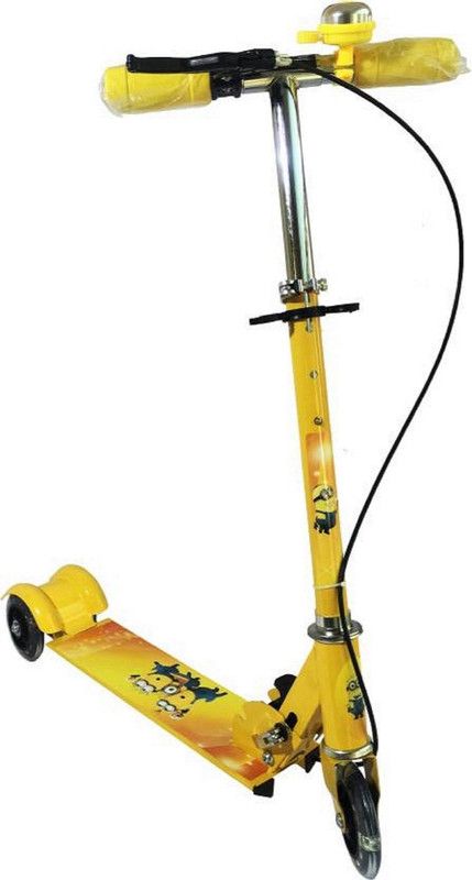 Amazia 3 Wheel Folding minions Scooter with LED lights on wheel and Bell & Handbrakes for kidz.  (Yellow)
