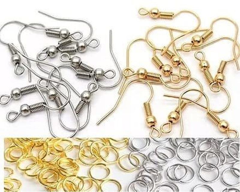 Zilzon Earring Hooks & Jump Rings in Golden & Silver Finish Specially for Jewellery Making for Women & Girls Earring - Pack 0f 50 pcs.Each