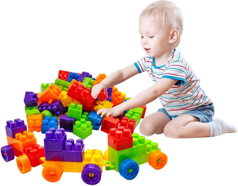 PRRO The Non Toxic Building Block (92 Pieces +8 Tyre) 100+pieces Plastic Building Blocks Interlocking Feature for Kids Best Gift Toy Multiple Improvement Learning Toy  (Multicolor)