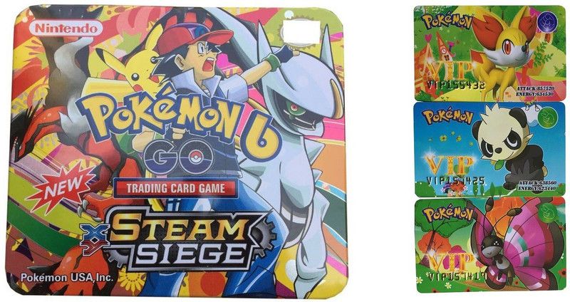 Assemble Pokemon Steam Sieg Tin With Booster Pack & 3VIP cards combo  (Multicolor)