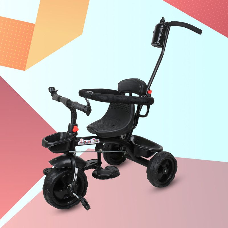 APARAJITA COLLECTIONS BABY TRYCYCLE FOR KIDS WITH SITTING GUARDRAIL AND PARENT HANDLE SUPPORT|| AP ST03 BLACK 001 Tricycle  (Black)