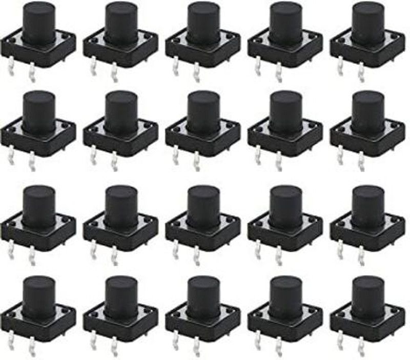 Electronic Spices 12x12x10mm Black Color Tactile Momentary Push Button Switches Pack of 100pcs Electronic Components Electronic Hobby Kit
