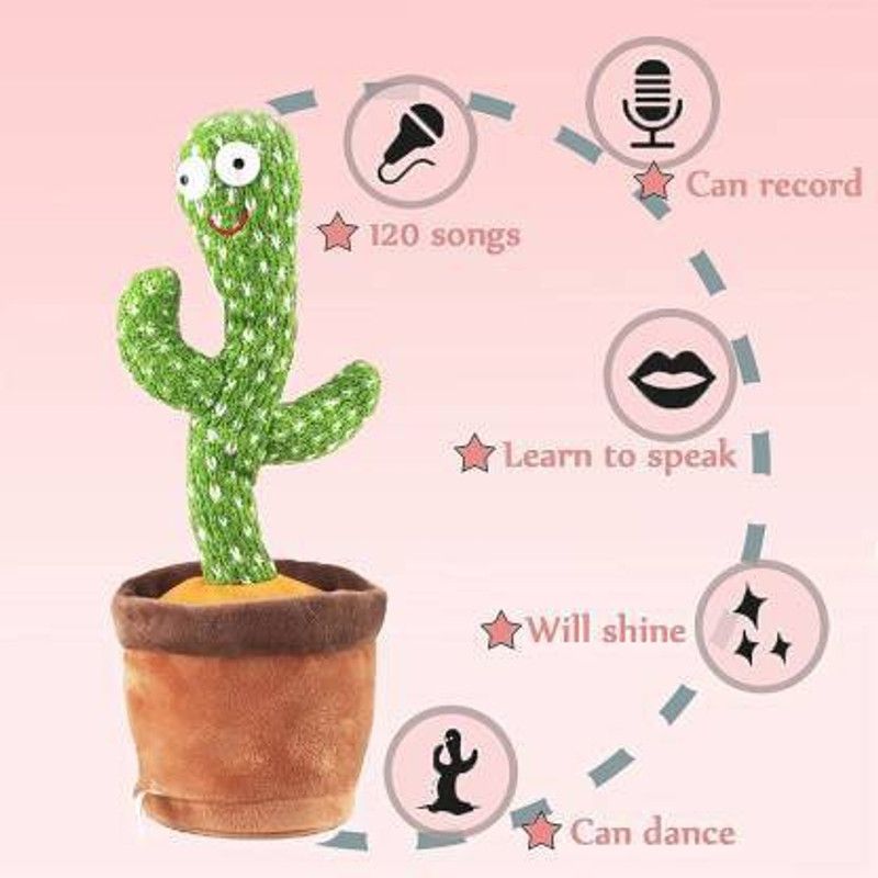 abundance Dancing Cactus Toy, Sing+Repeat+Dancing+Recording+LED plant (Green)  (Green)