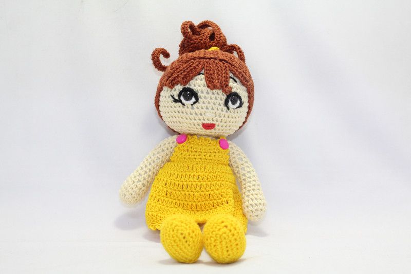 PH Artistic Crochet amigurumi Stuffed Handmade Doll Yellow Frock Toy Birthday Baby Gift - 9 inch  (Yellow)