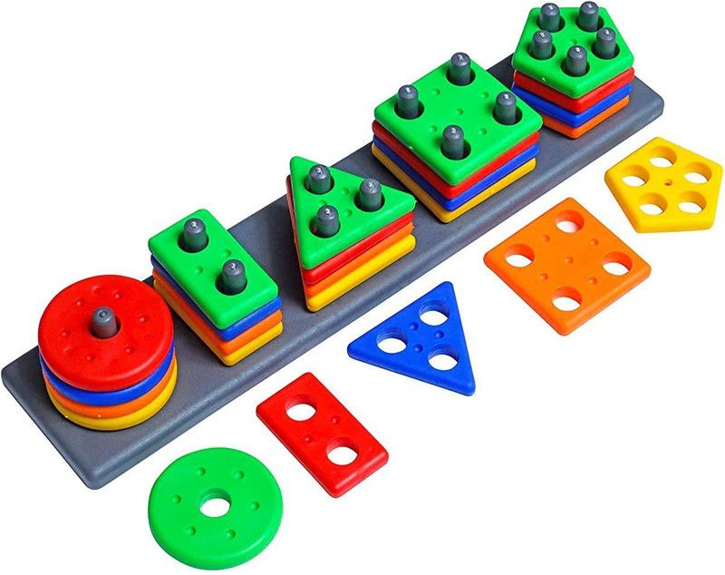 S sukan tex Column Blocks Smart Activity Fun and Learning Geometrics ,Shape Matching  (Multicolor)