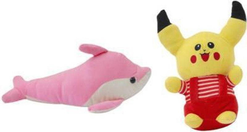 quty Combo of very Stylish Plush and Adorable Dolphin And Clother Pikachu (40cm) Combo Of 2 For Kids, Gift & Decoration (Teddy Bear) - 30 cm - 30 cm  (Multicolor)