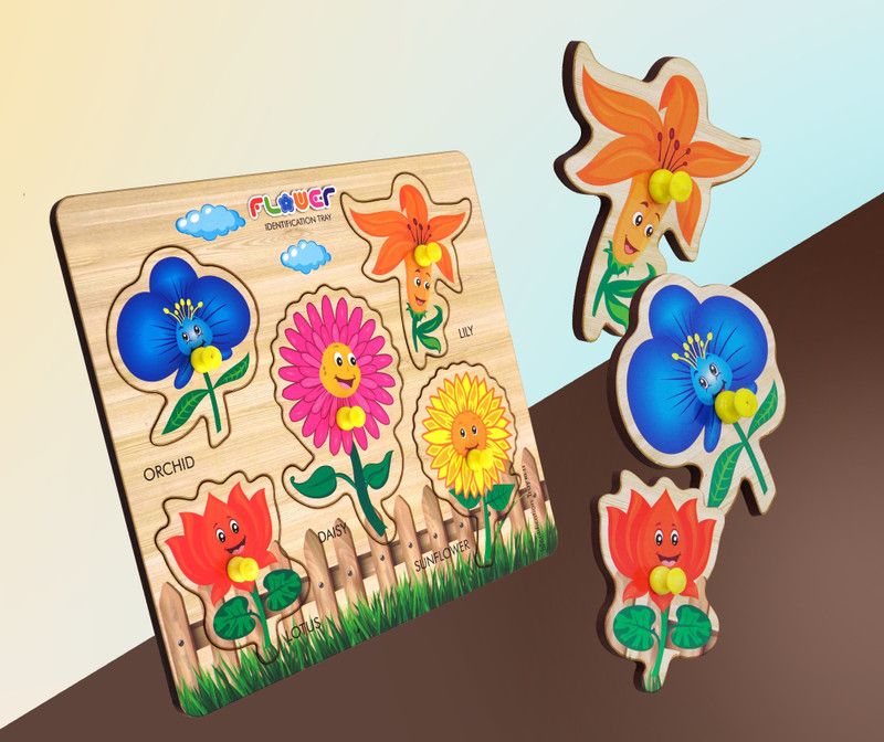lefan flower wooden puzzle , Jigsaw Preschool & Playgroup Educational Puzzles kids toys for age 3 to 5 year baby boys & girls , childs easy activity learning board game for kindergarten Childrens Children 6 pcs  (1 Pieces)